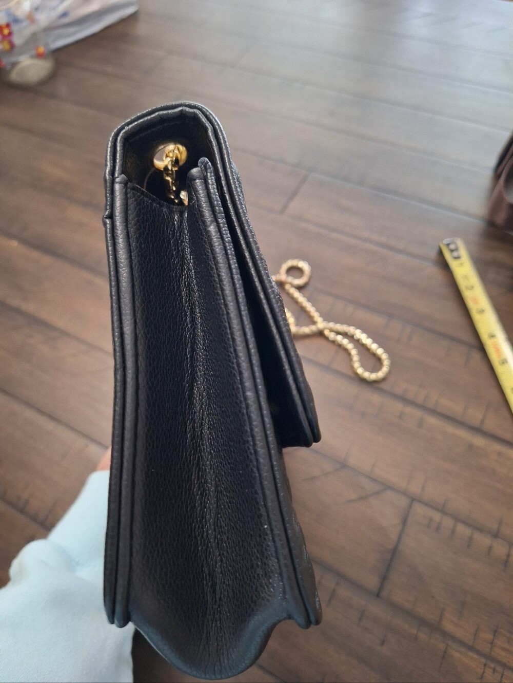 Black Lightly Quilted Crossbody Bag with Gold Chain - Picture 6 of 8